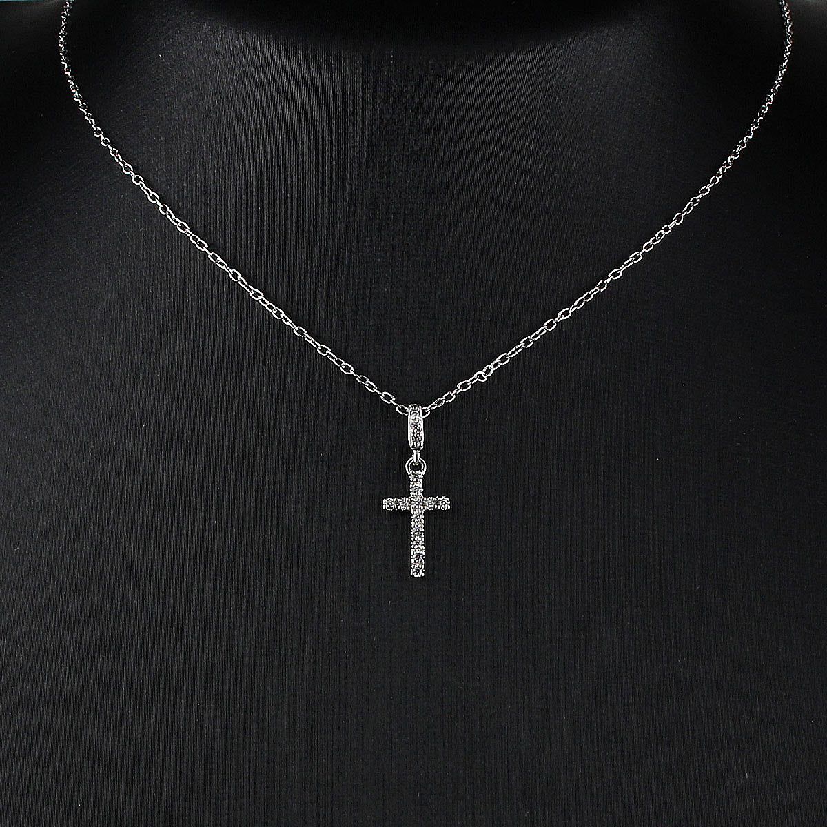 【King Limo キングリモ】KLT06CZ：MICRO CROSS NECKLACE-SV マイクロクロスネックレス