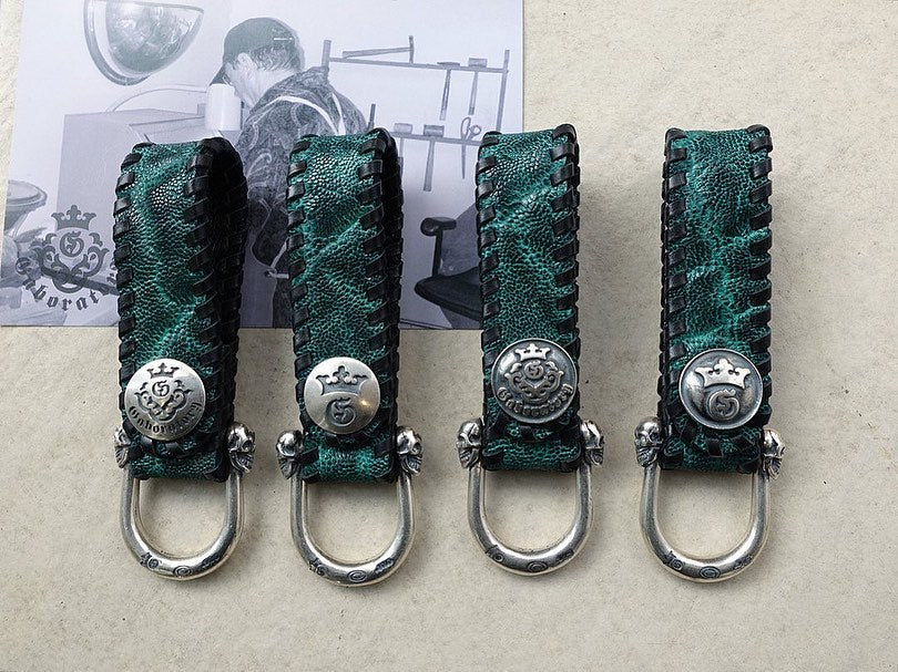 【Gaboratory ガボラトリー】Dark green elephant skin belt loop with miniature skull wide-D style ダークグリーンエレファントスキンベルトループ