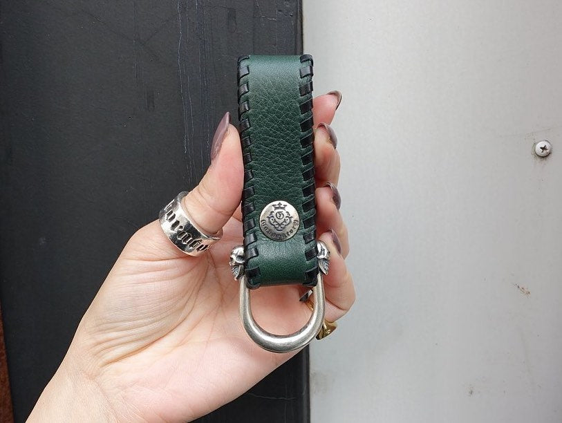 【Gaboratory ガボラトリー】Dark green Buffalo skin belt loop with miniature skull wide-D style ダークグリーンバッファロースキンベルトループ