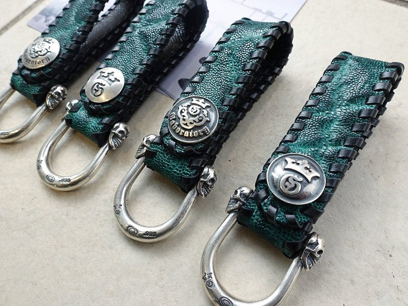 【Gaboratory ガボラトリー】Dark green elephant skin belt loop with miniature skull wide-D style ダークグリーンエレファントスキンベルトループ