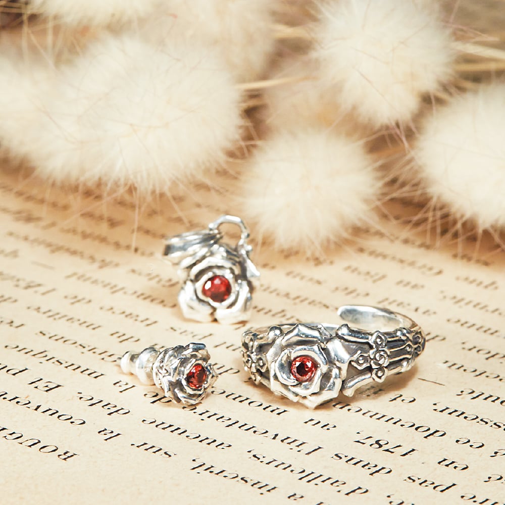 Artemis Kings AKE0078 Crimson Rose Stud Silver Earring (Single)