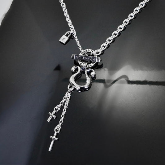 2026AW先行予約【GODSIZE ゴッドサイズ】GS-CLCN-TB10 RHYTHMIC HORSESHOE LARGE with CROSSES T-BAR NECKLACE