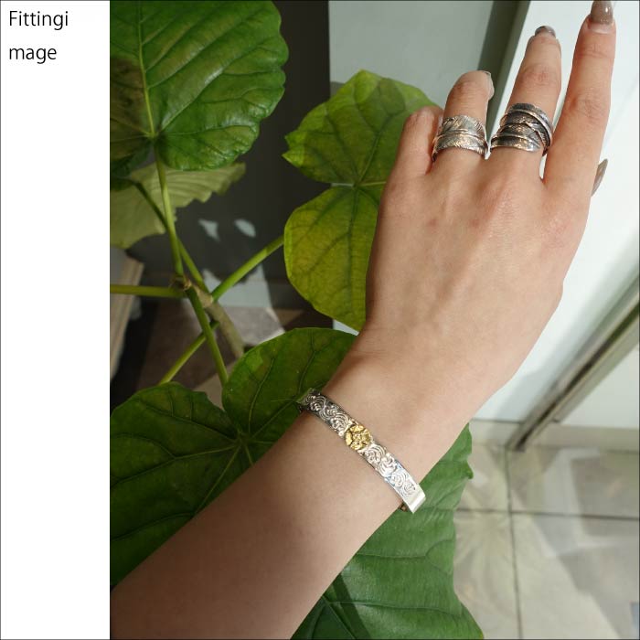 【FIRST ARROW’s ファーストアローズ】BR-013 K18付 平打8mm カラ草彫りバングル