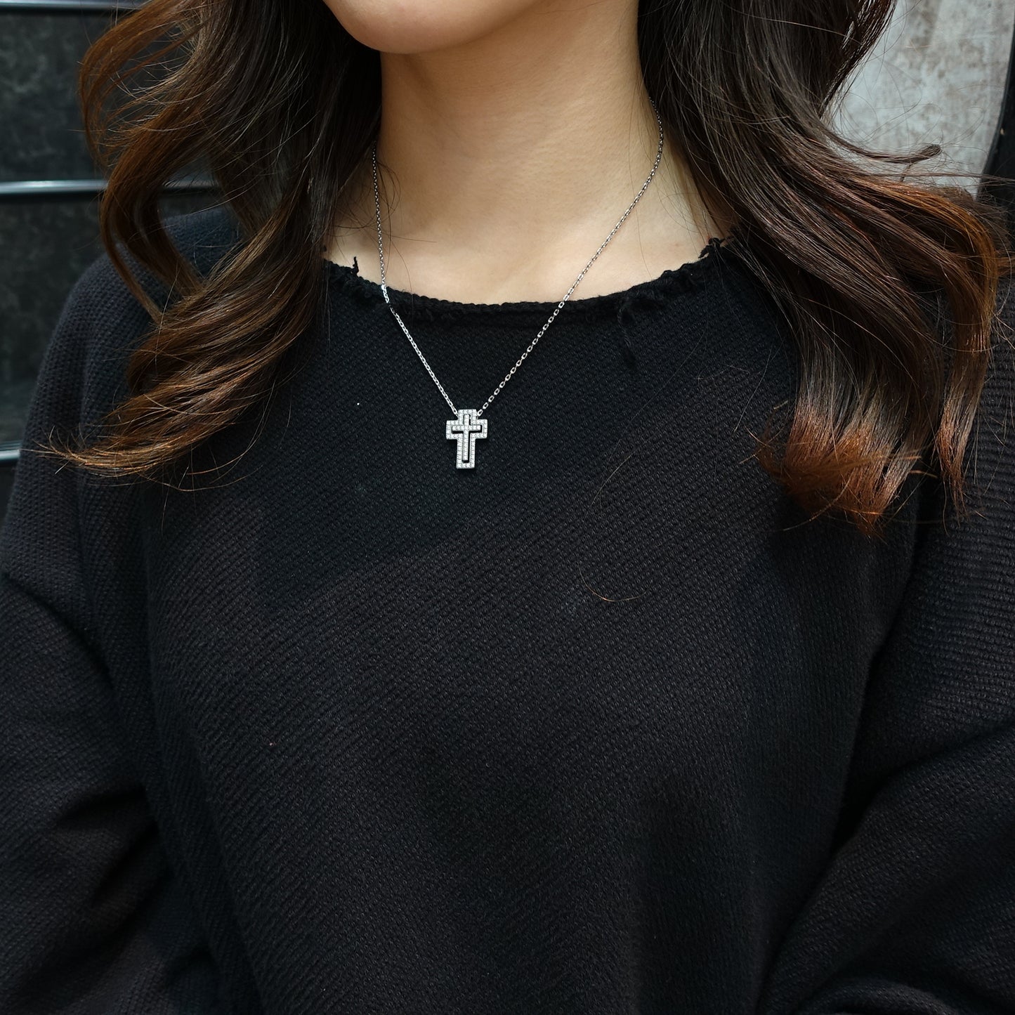 【Bastille】BHASN-003 Cross Pavé Necklace