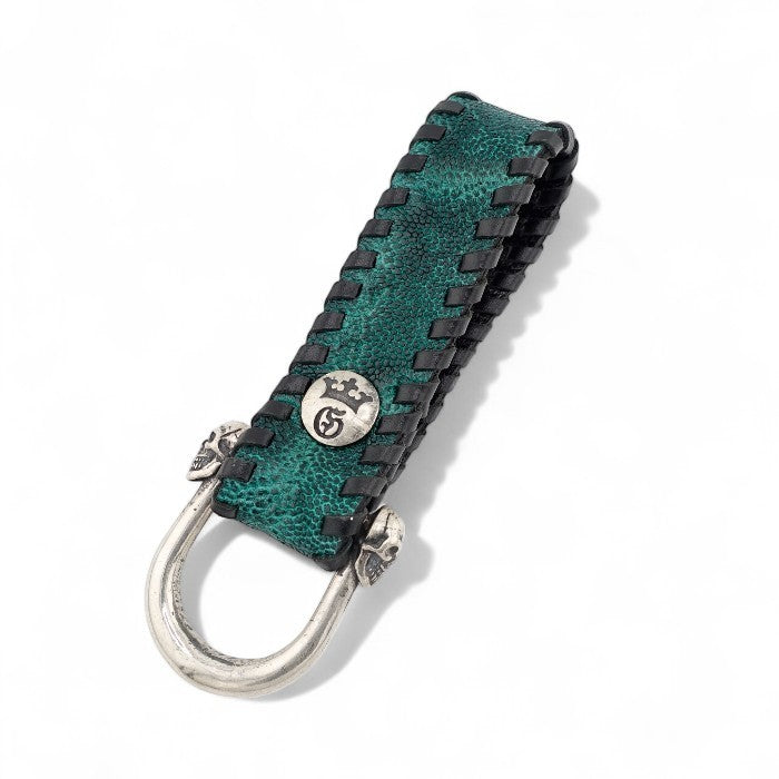 【Gaboratory ガボラトリー】Dark green elephant skin belt loop with miniature skull wide-D style ダークグリーンエレファントスキンベルトループ