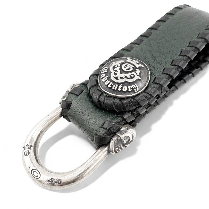 【Gaboratory ガボラトリー】Dark green Buffalo skin belt loop with miniature skull wide-D style ダークグリーンバッファロースキンベルトループ