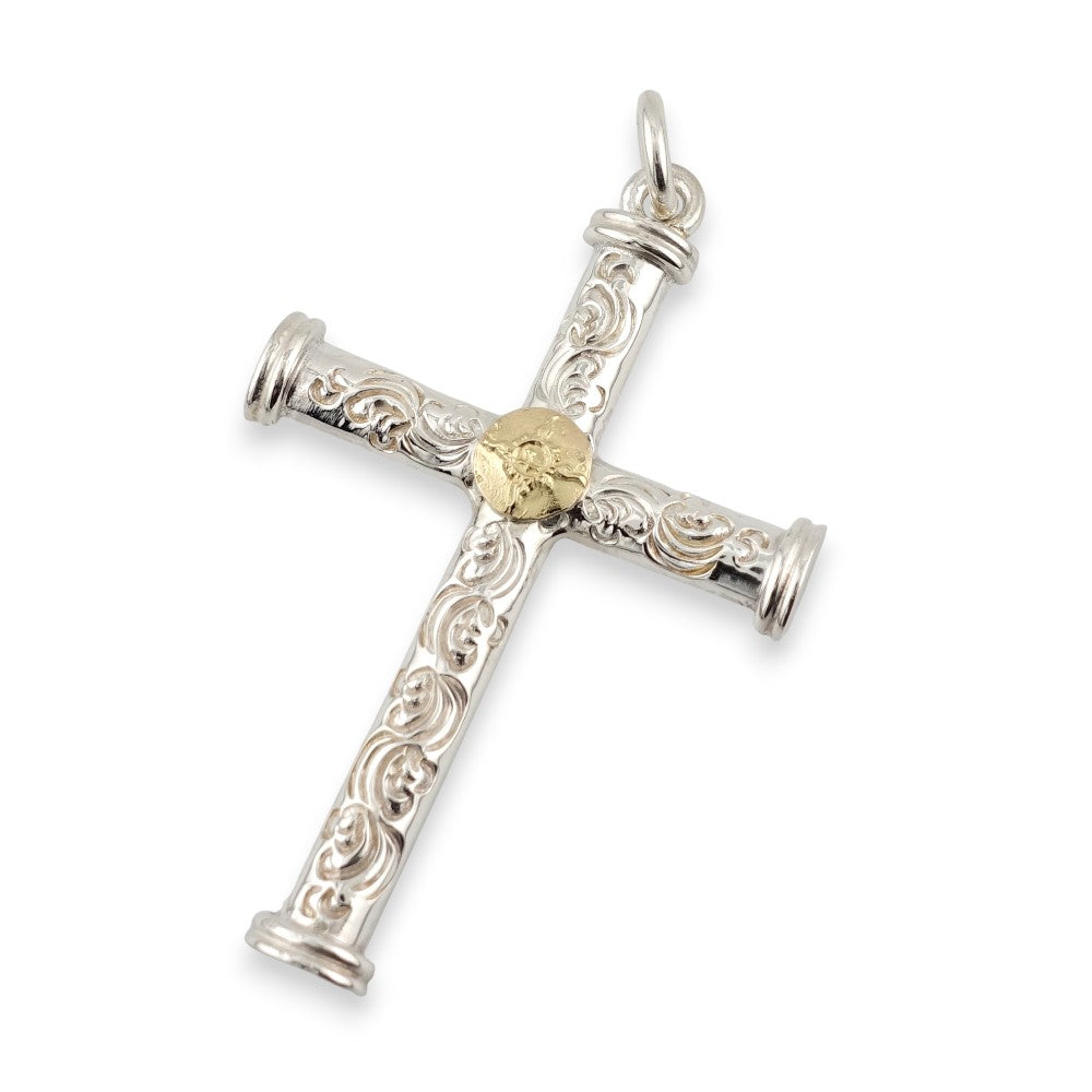 【FIRST ARROW’s ファーストアローズ】P-062 K18付 カラ草彫り甲丸クロス(L)