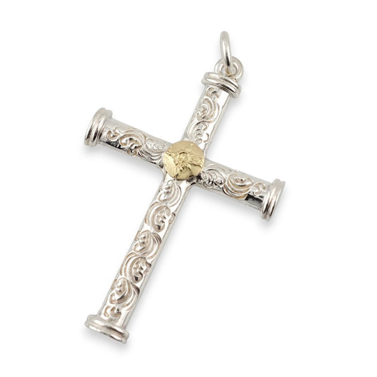 【FIRST ARROW’s ファーストアローズ】P-062 K18付 カラ草彫り甲丸クロス(L)