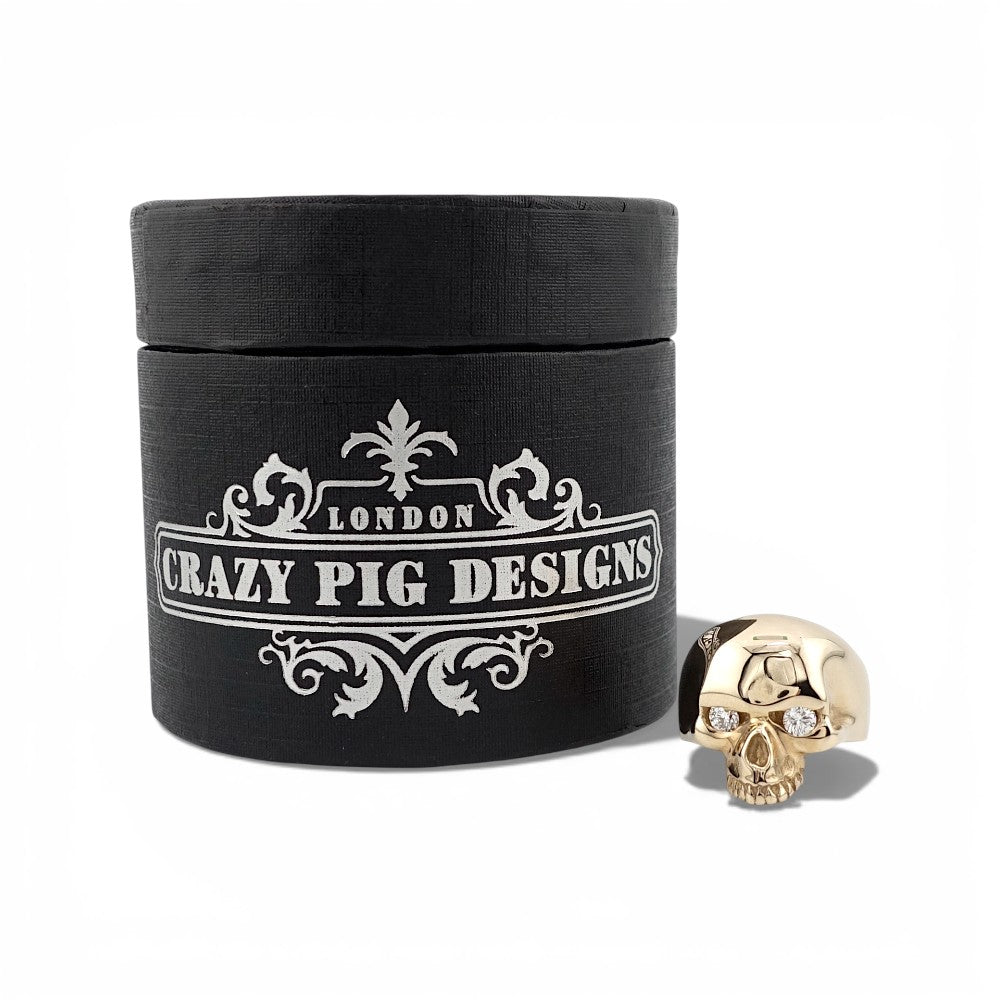 【CRAZY PIG DESIGNS】NO.740 Mini Evil Skull Ring 9K-YG with Diamond Eyes