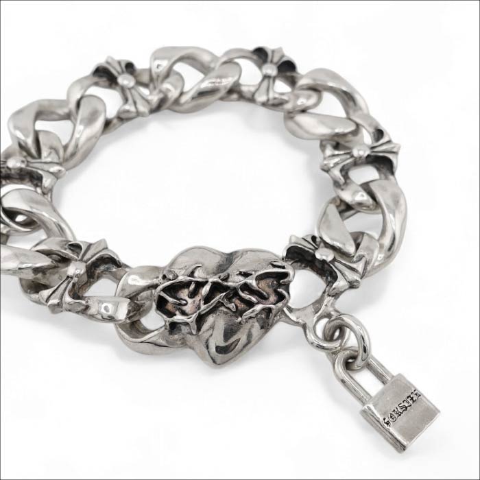 【GODSIZE ゴッドサイズ】GS-BCB-07 BUTTERFLY CHAIN BRACELET HEART CLASP w/PADLOCK バタフライチェーンブレスレット ハートクラスプ