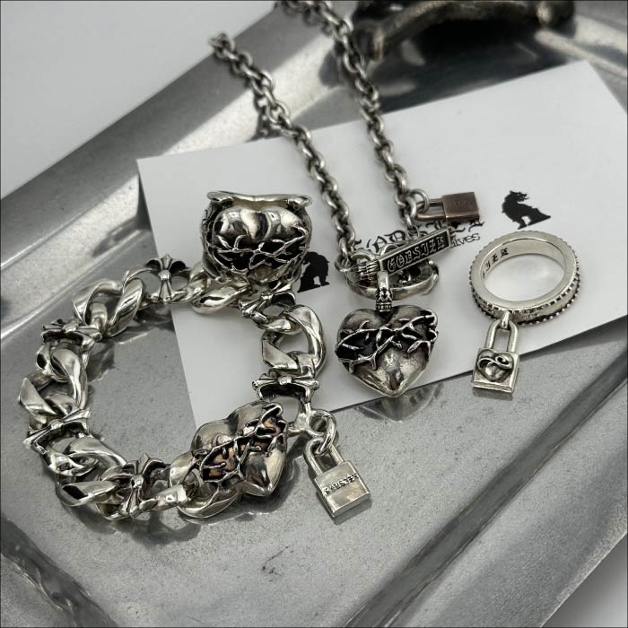 【GODSIZE ゴッドサイズ】GS-BCB-02 #1CHAIN BRACELET [BUTTERFLY] / Combination HEART CLASP バタフライチェーンブレスレット ハート クラスプ