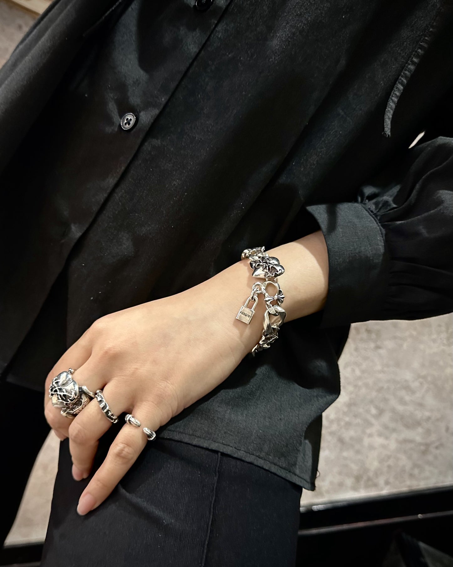 【GODSIZE ゴッドサイズ】GS-BCB-02 #1CHAIN BRACELET [BUTTERFLY] / Combination HEART CLASP バタフライチェーンブレスレット ハート クラスプ