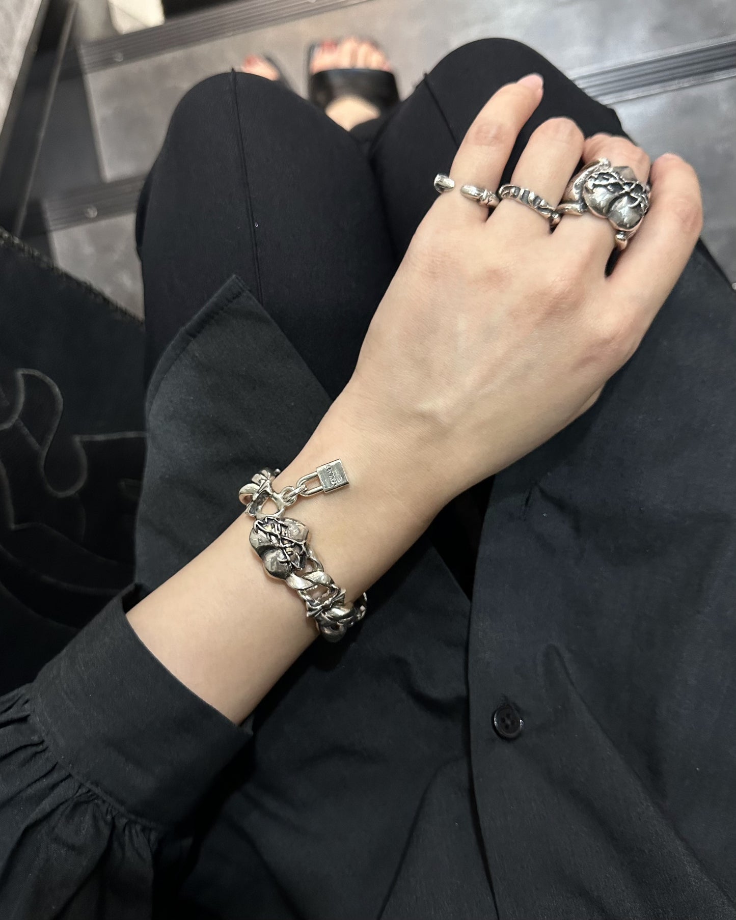 【GODSIZE ゴッドサイズ】GS-BCB-02 #1CHAIN BRACELET [BUTTERFLY] / Combination HEART CLASP バタフライチェーンブレスレット ハート クラスプ