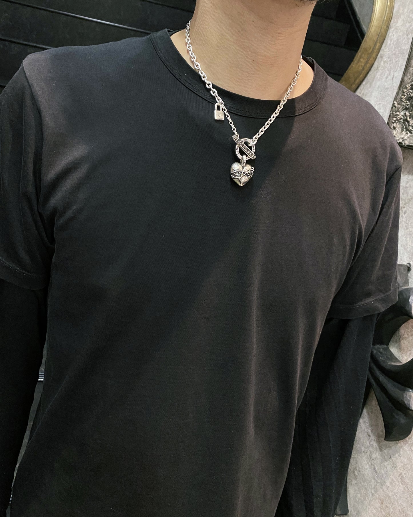【GODSIZE ゴッドサイズ】 GS-CLCN-TB01 CHAIN NECKLACE T-BAR 【HEART】/ ハートネックレス Tバー