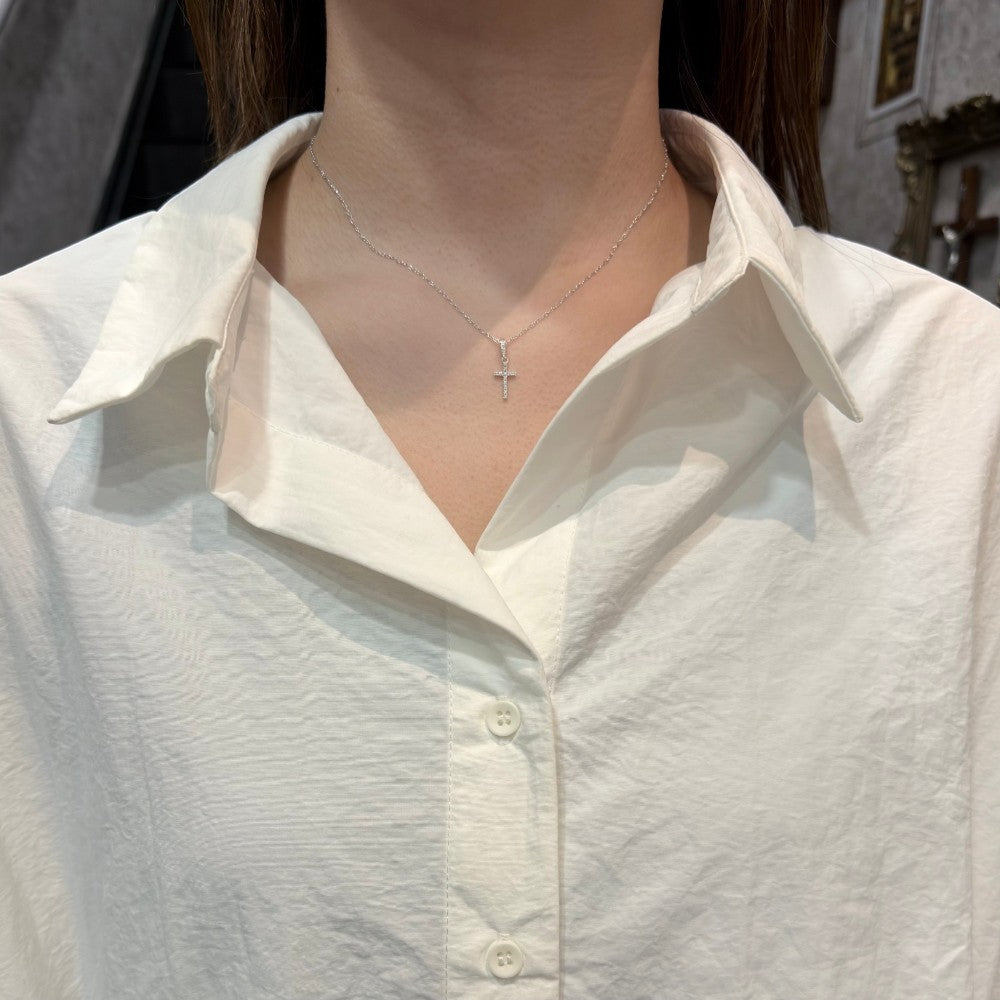【King Limo キングリモ】KLT06CZ：MICRO CROSS NECKLACE-SV マイクロクロスネックレス