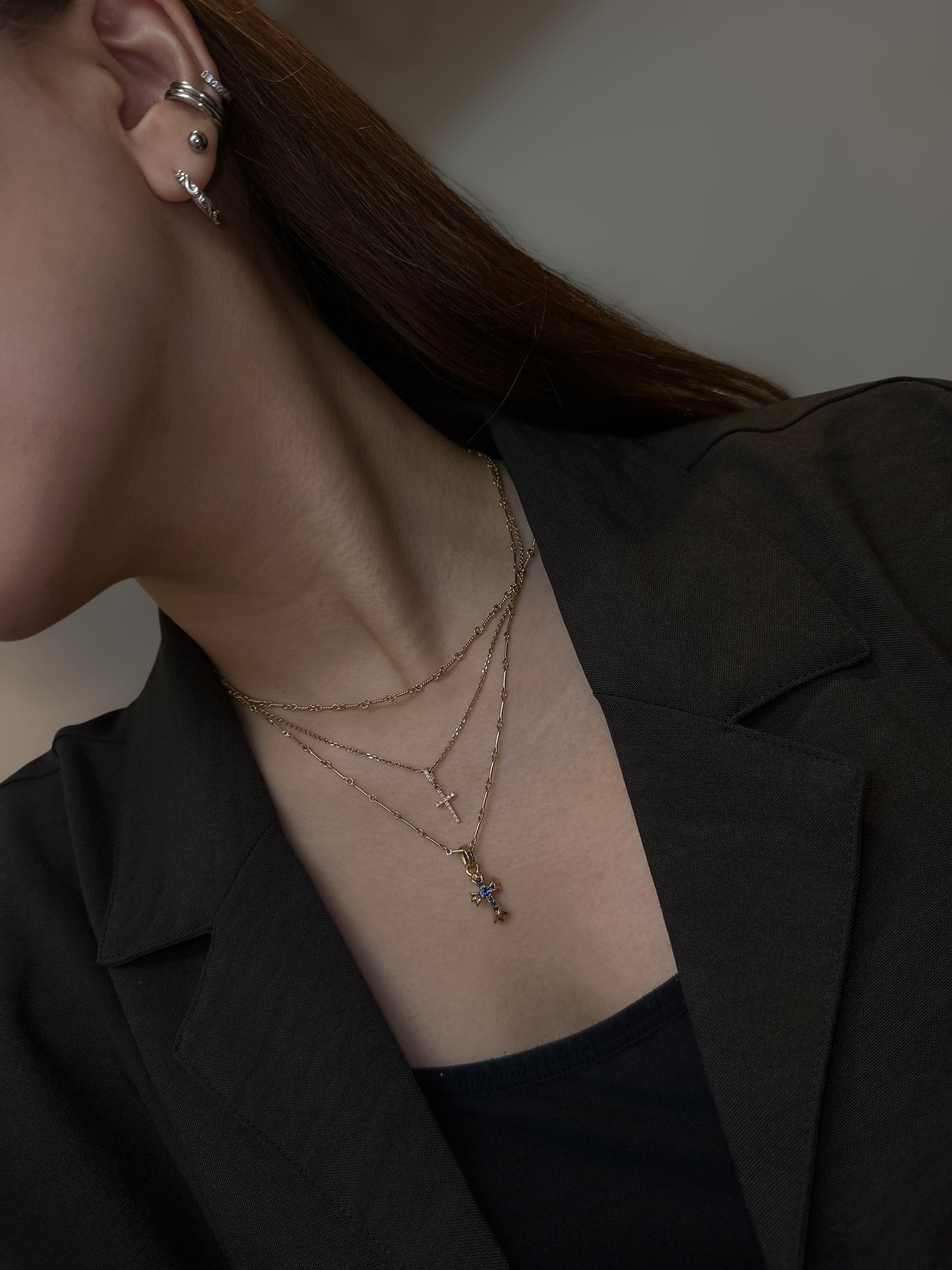 【King Limo キングリモ】KLT06GCZ：MICRO CROSS NECKLACE-GD マイクロクロスネックレス