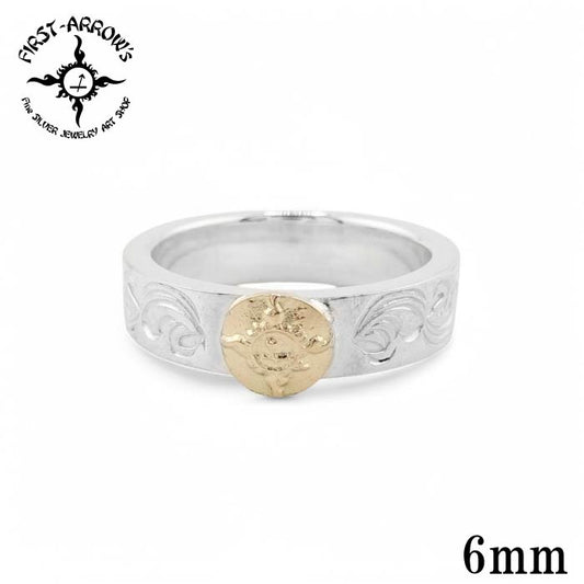 【FIRST ARROW’s ファーストアローズ】R-102  K18付平打6mmカラ草彫りリング