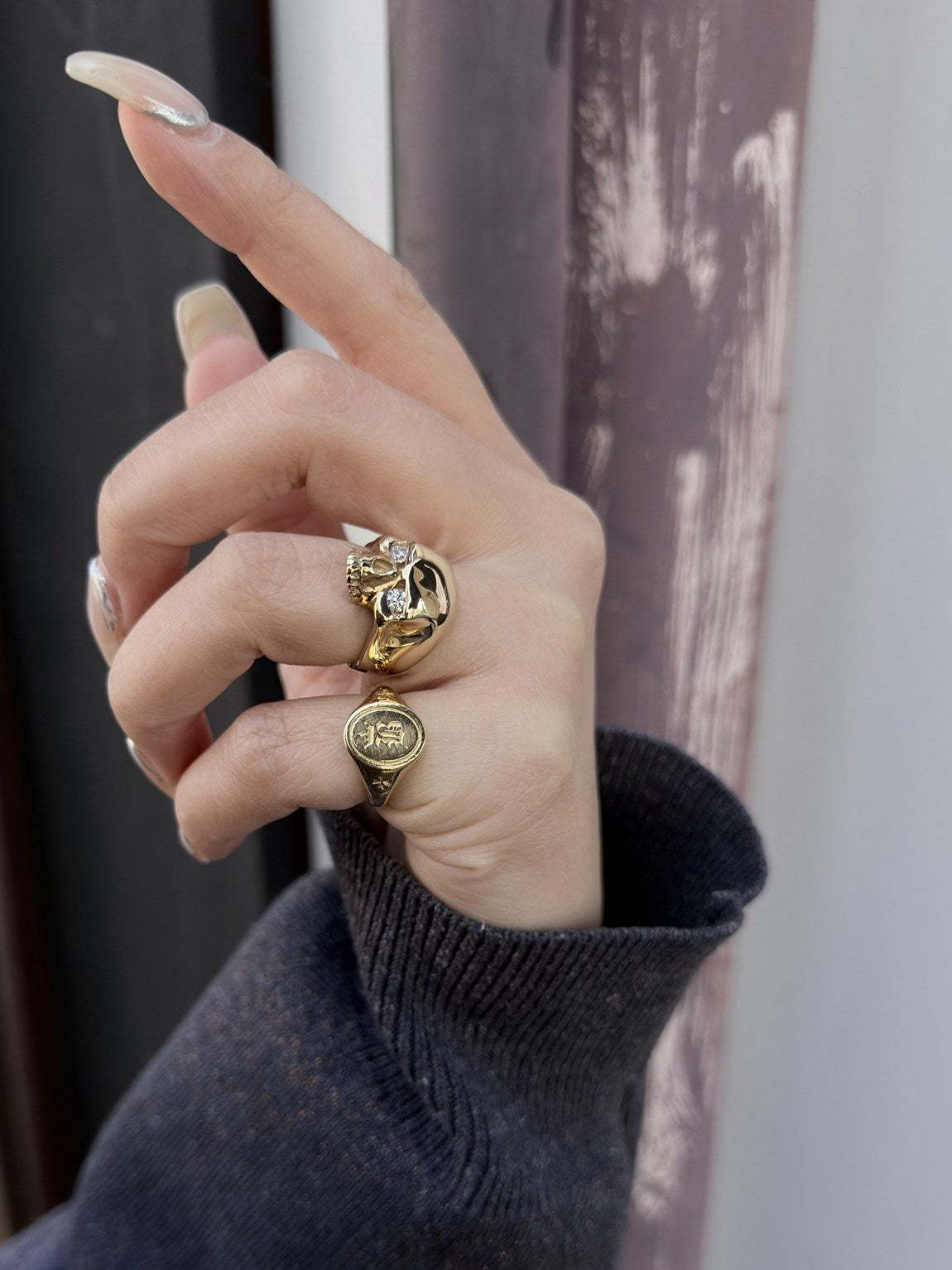 【CRAZY PIG DESIGNS】NO.740 Mini Evil Skull Ring 9K-YG with Diamond Eyes