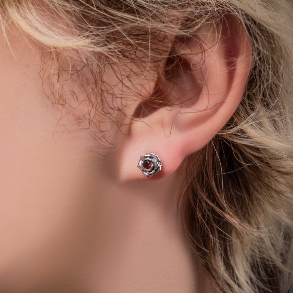 Artemis Kings AKE0078 Crimson Rose Stud Silver Earring (Single)