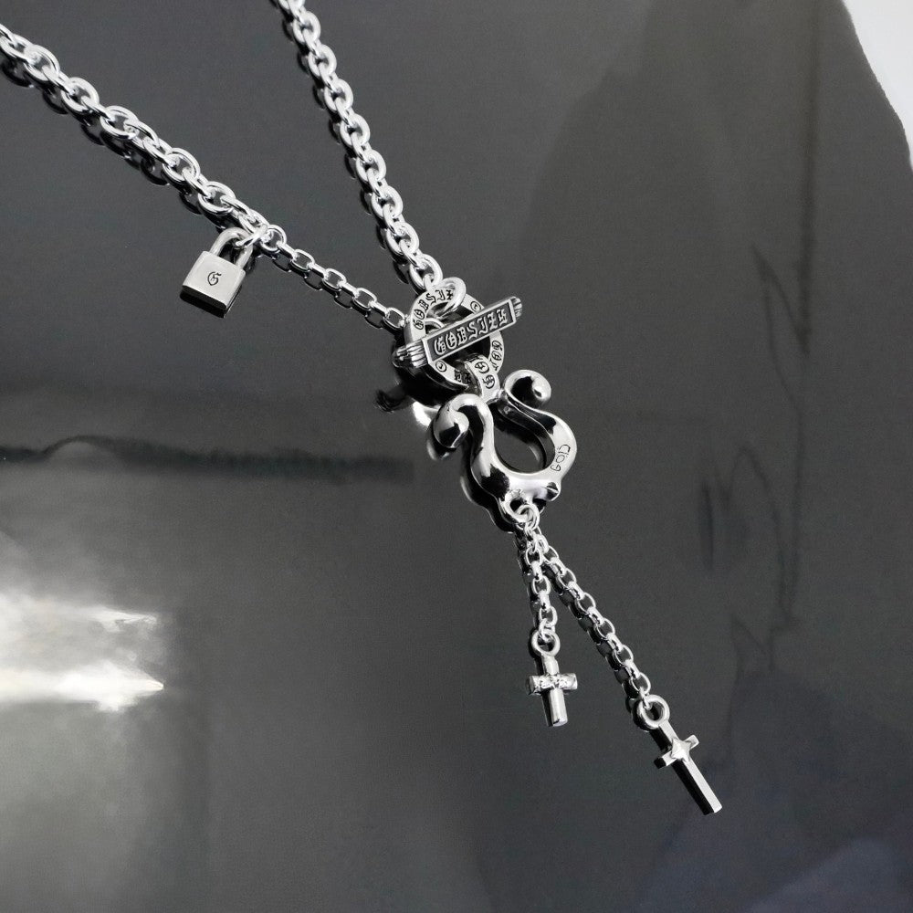 2026AW先行予約【GODSIZE ゴッドサイズ】GS-CLCN-TB10 RHYTHMIC HORSESHOE LARGE with CROSSES T-BAR NECKLACE